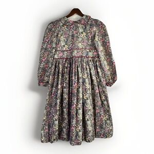 Vintage Cottagecore Girls Dress 10 Floral 100% Cotton Modest Calico Collared USA